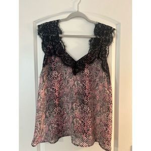 Blue/Grey Lace Trim Tank Top Pink L NWT